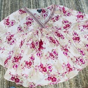 Angie Floral Blouse with Red and Purple Accents